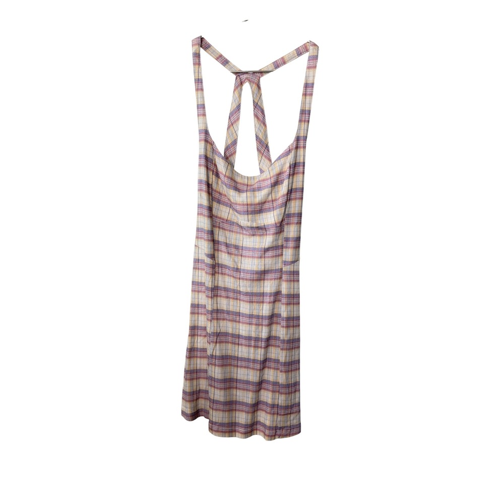 Free People Plaid Cowl Neck Strappy Back Mini Dress Purple Orange Small